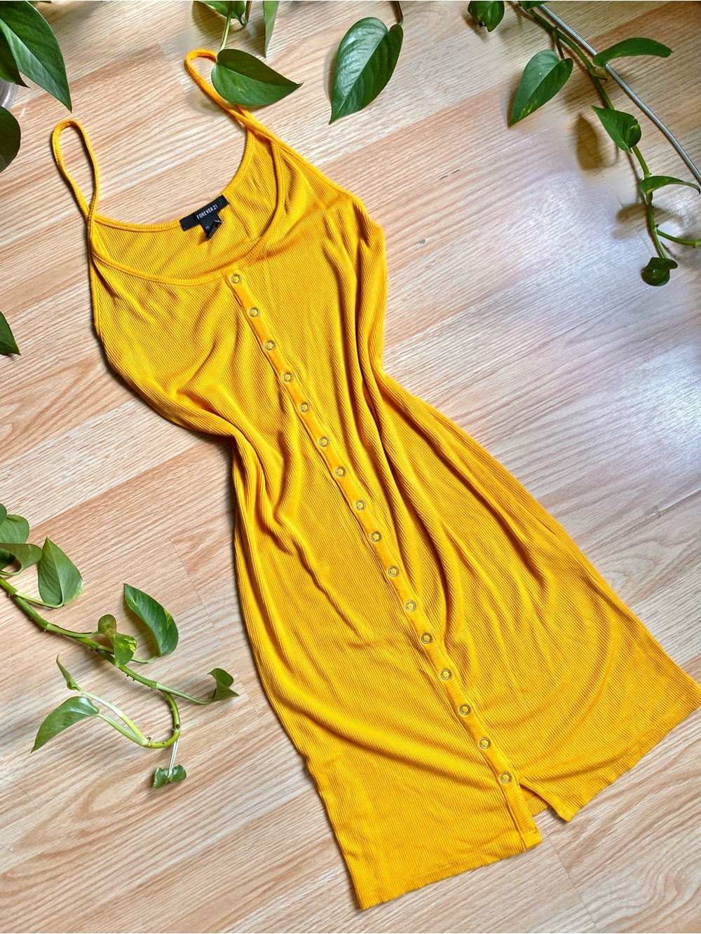 Forever 21 Mustard Yellow Button-Front Slip Mini Dress
